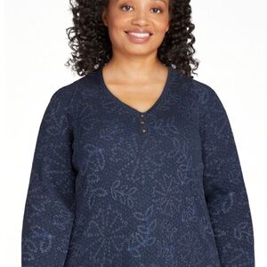 TERRA & SKY Womens Waffle Henley Top Size 3X 24W-26W V Neck New